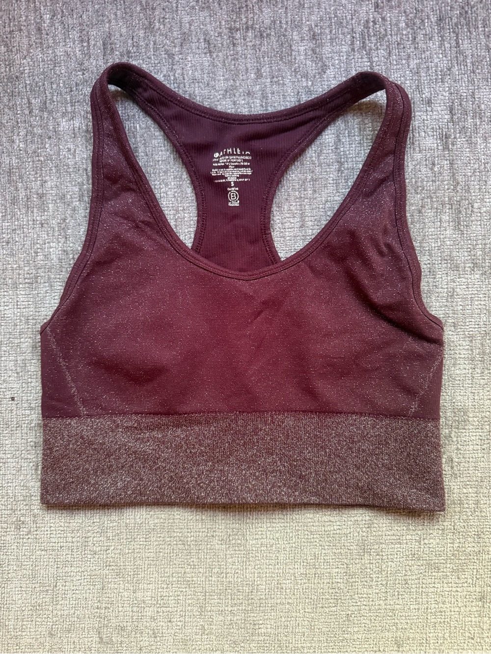 Athleta Maroon Racerback Sports Bra with Shimmer Band